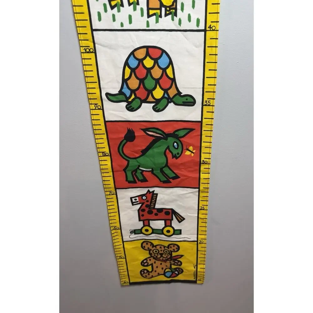 Vintage New Kreier Kids Fabric Growth Chart Animal Wall Hanging